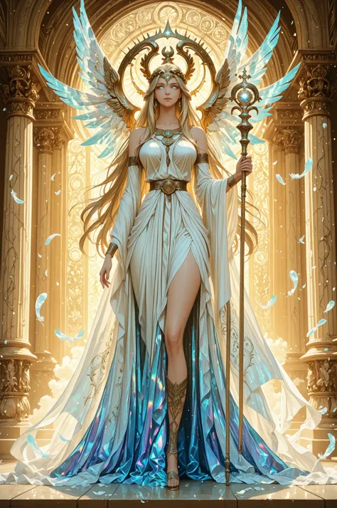 ((Top Quality)), ((Excellent)), (Details), masterpiece, best quality, UHD, ((Best quality, 8k, Masterpiece:1.3)), An anime-style illustration of Hera, the queen of the Greek gods, depicted as a majestic and divine goddess. She wears an elegant flowing whit...