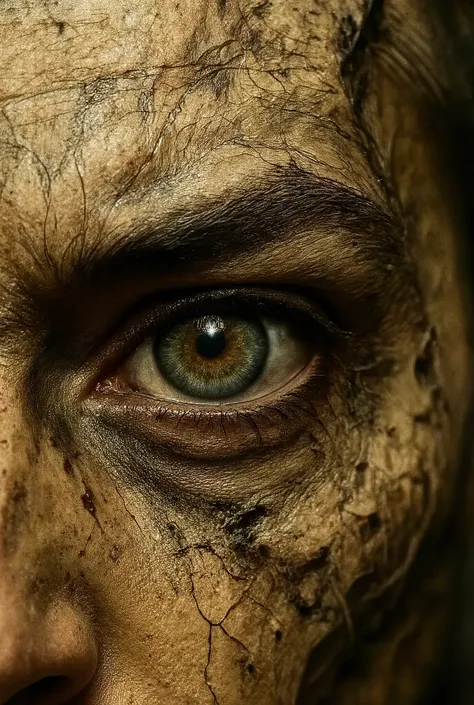 drawn on old parchment, Creepy gaze, intricate close-up by Dan McPharlin and (Benedick Bana:0.7): grunge textures, detailed skin, bokeh