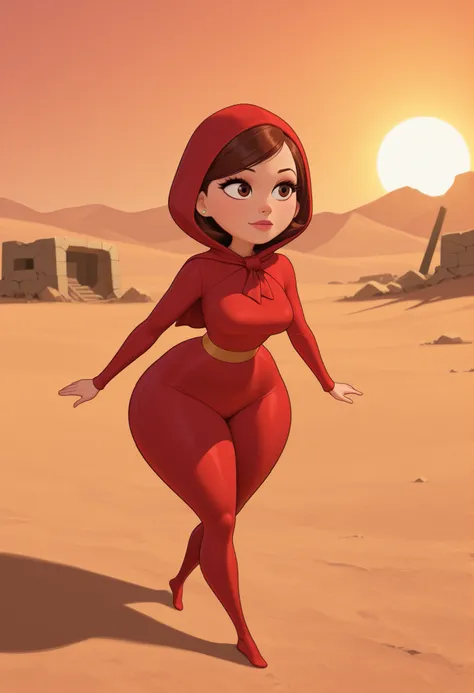 Helen Parr , mature female, medium hair, Bob_cut, brown hair, brown eyes, big eyes, long eyelashes, medium breasts, narrow waist, thick thighs, huge hips, fair skin, thin hands, earrings, makeup, pink lips, lipstick.|  best quality, absurdres,(full body), ...