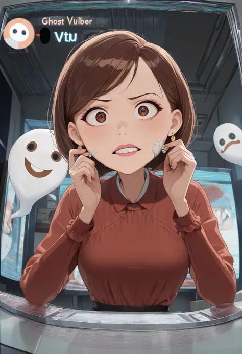 Helen Parr , mature female, medium hair, Bob_cut, brown hair, brown eyes, big eyes, long eyelashes, medium breasts, narrow waist, thick thighs, huge hips, fair skin, thin hands, earrings, makeup, pink lips, lipstick.|   (Ultra-detailed anime artwork:1.4), ...