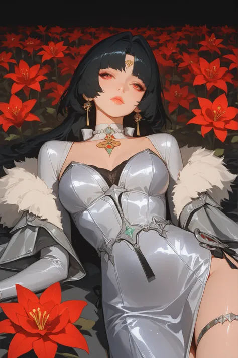 Ultra-high quality, medium shot, 2D anime illustration, thick painting style, pseudo thick painting, delicate and soft brushstrokes. Beautiful adult girl, Astra Yao (Zenless Zone Zero), black hair, long hair, red eyes, clear facial features, elegant lips. ...