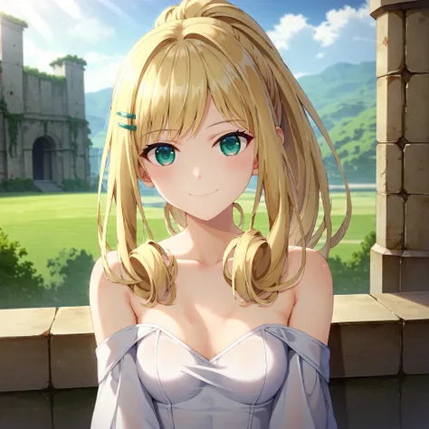 score_9, score_8_up, score_7_up, 1girl, solo, , ,, melia antiqua,medium hair, teal eyes, ruins and water background ,blonde hair,golden hair,perfect hair,glossy hair,smooth hair,shiny hair,,detailed hair,cowboy shot,slim body,small breast,young face,delica...