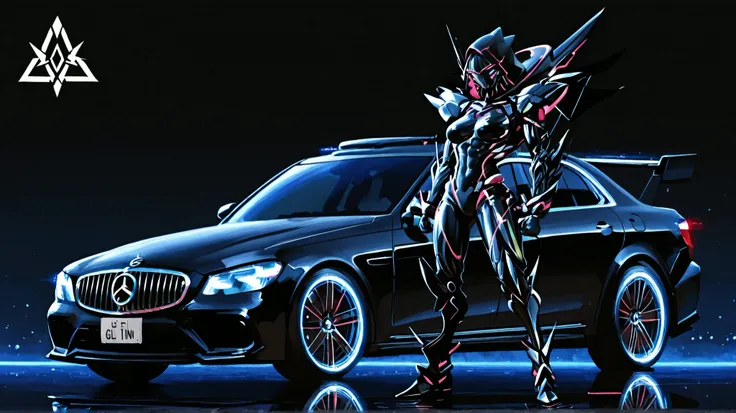 Ultra luxurious hyper-futuristic 2025 Mercedes GLS 63, cinematic front view, polished obsidian black exterior finish glowing under showroom lights, surface reflecting like liquid glass with deep gloss shine. Mercedes-Benz emblem perfectly centered on the m...