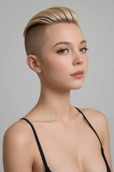 Super influenceuse type européenne cheveux undercut blond 