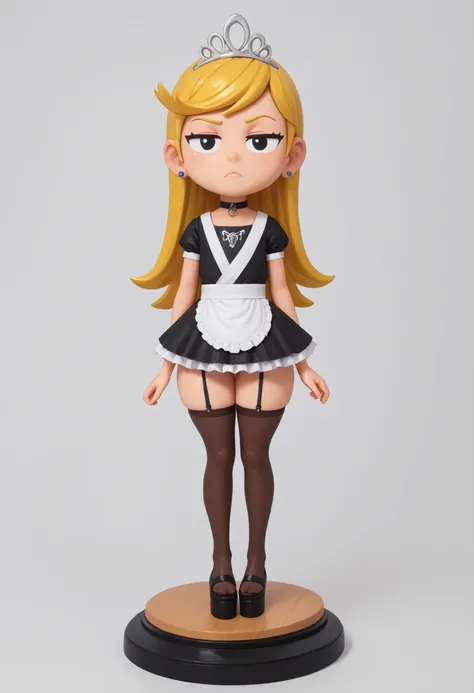 flat breasts. flat chest, skinny, huge hips, looking at viewer, 1o1a, blonde hair, tiara, Black eyes, earrings, necklace, choker. | score_9, score_8_up, score_7_up, faux figurine, nendoroid, full body, figure, platform, solo, Anime, 1girl, masterpiece, bes...