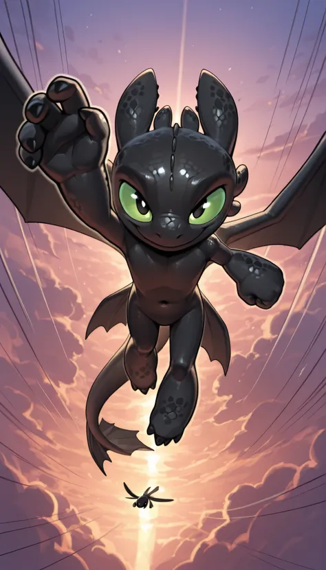 score_9, score_8_up, score_7_up, anthro, masterpiece, best quality, amazing quality, very aesthetic, absurdres, source furry, 1boy, toothless_httyd, dragon, night fury, black scales, detailed scales, wings, tail, claws, 1boy, solo, green sclera, black pupi...