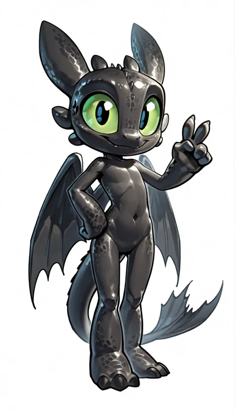score_9, score_8_up, score_7_up, anthro, masterpiece, best quality, amazing quality, very aesthetic, absurdres, source furry, 1boy, toothless_httyd, dragon, night fury, black scales, detailed scales, wings, tail, claws, 1boy, solo, green sclera, black pupi...