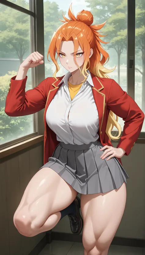 masterpiece, best quality, amazing quality, very aesthetic, absurdres, newest, scenery,
EBNiko, 1girl, solo, long hair, blonde hair, hair between eyes, mdeium breasts, wide curvy hips, thick muscular thighs, muscular body, yellow eyes, multicolored hair...