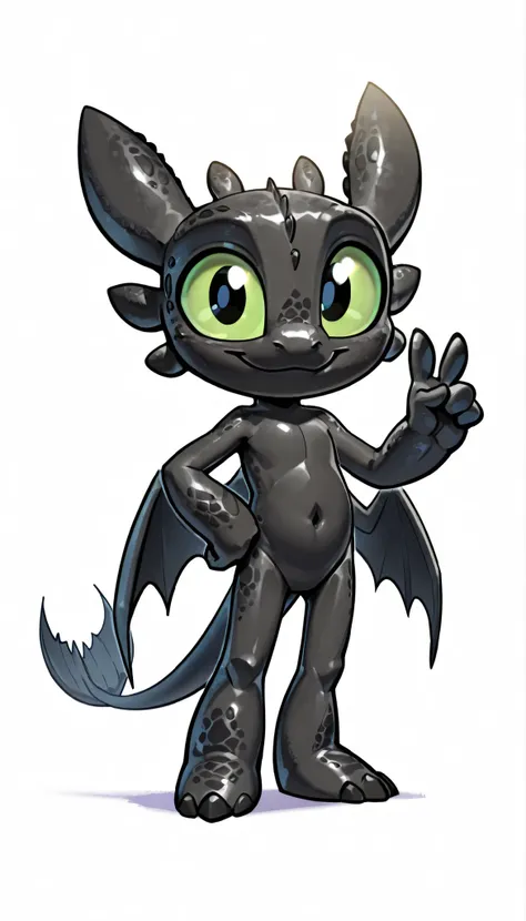 score_9, score_8_up, score_7_up, anthro, masterpiece, best quality, amazing quality, very aesthetic, absurdres, source furry, 1boy, toothless_httyd, dragon, night fury, black scales, detailed scales, wings, tail, claws, 1boy, solo, green sclera, black pupi...