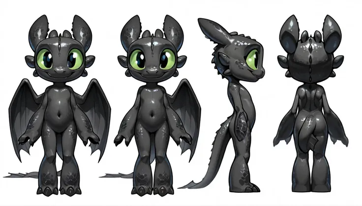 score_9, score_8_up, score_7_up, anthro, masterpiece, best quality, amazing quality, very aesthetic, absurdres, source furry, 1boy, toothless_httyd, dragon, night fury, black scales, detailed scales, wings, tail, claws, 1boy, solo, green sclera, black pupi...