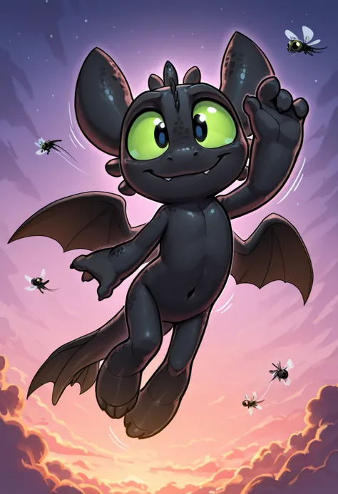 score_9, score_8_up, score_7_up, anthro, masterpiece, best quality, amazing quality, very aesthetic, absurdres, source furry, 1boy, toothless_httyd, dragon, night fury, black scales, detailed scales, wings, tail, claws, 1boy, solo, green sclera, black pupi...