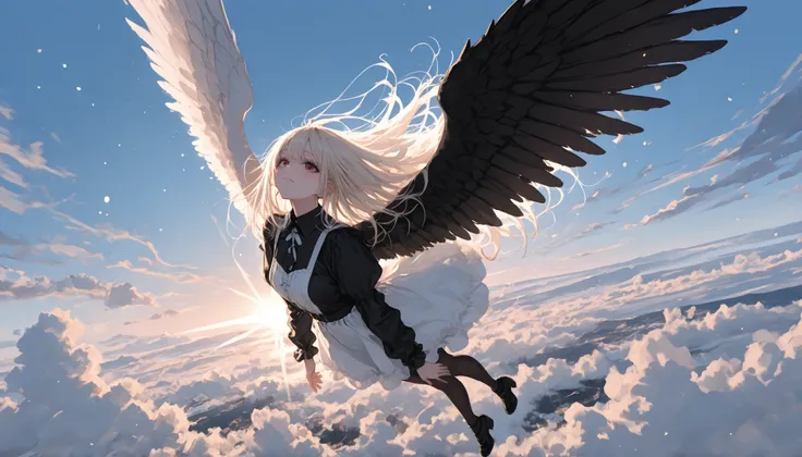 Highest Quality, masterpiece, 8k ultra high definition
((飛翔する金髪ウェーブの女god:1.3)), ((big white wings)), ((Pure White Dress)), ((Dress Flutters in the Wind)), ((Rising Posture)), ((spread your arms)), ((Hopeful Expression)), ((逆さまに落下する金髪ウェーブの女god:1.3)), ((blac...