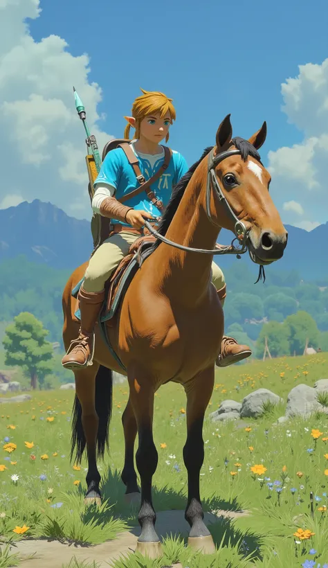A man with a bow and arrow is riding a horse, OTW style, Breath of the Wild style, Breath of the Wild art style, OTW, Breath of the Wild, Concept art with Adam Driver playing a centaur warrior, zelda OTW, Zelda-inspired art, zelda Breath of the Wild, Link ...