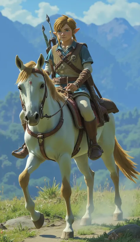 A man with a bow and arrow is riding a horse, OTW style, Breath of the Wild style, Breath of the Wild art style, OTW, Breath of the Wild, Concept art with Adam Driver playing a centaur warrior, zelda OTW, Zelda-inspired art, zelda Breath of the Wild, Link ...