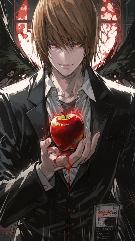 (score_9,score_8_up,score_7_up) LIGHT YAGAMI, DEATH NOTE, 1 MAN, EVIL SMILE ,), ,,extremely detailed,dynamic lighting,best quality,,,best quality,high quality,, , dynamic angle, , thick thighs, motion lines,, , solo, perfect eyes,,DETAIL,MASTERPIECE,,Expre...
