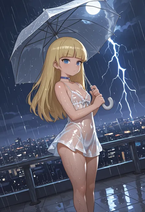 Pacifica Northwest, flat breasts, flat chest, skinny, huge hips, long hair, blonde hair, choker , | score_9, score_8_up, score_7_up, faux figurine, nendoroid, full body, figure, platform, solo, Anime, 1girl, masterpiece, best quality, high quality, high re...