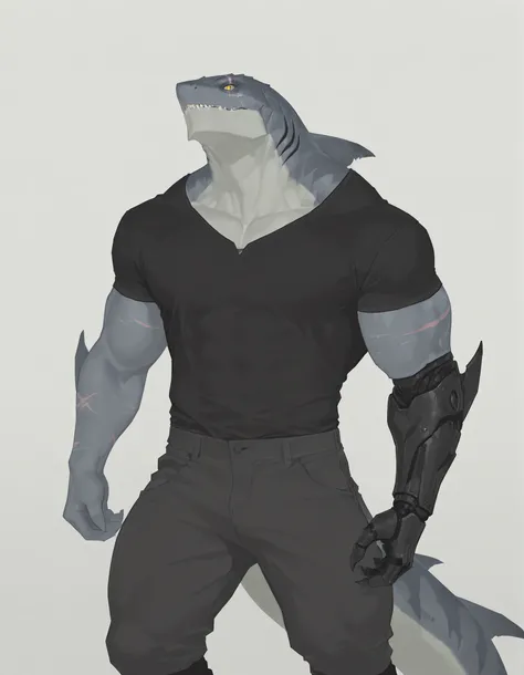 masterpiece, best quality, amazing quality, very aesthetic, absurdres, newest, scenery, extreme detail, 8k, dnd, anthro shark, detailed eyes, yellow eyes, by Riolutiny, anthro, shark, male, scalie, anthro shark, anthro megalodon, buffed body, bulky, gray b...
