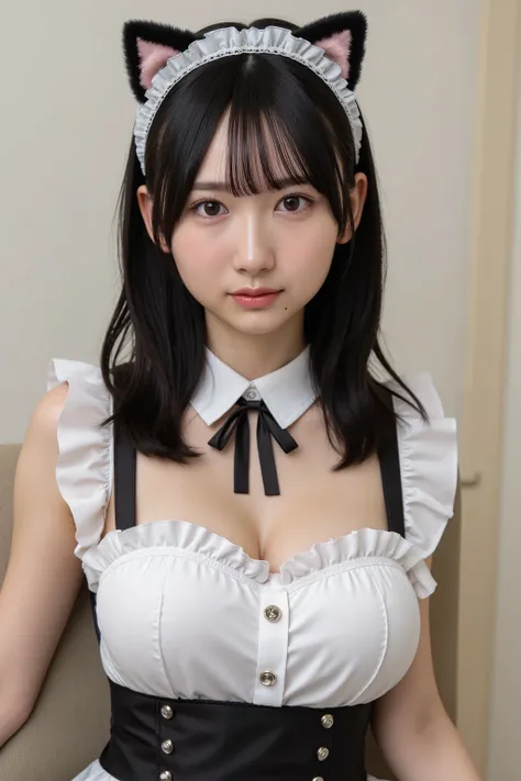 This photo captures a beautiful Japanese woman. ((maid costume, cat ear)),
The image is very high resolution, with clear skin texture.
The focus is very sharp and focused on her face.
This is an ultra-high resolution image.
Her facial expression is sexy. ...