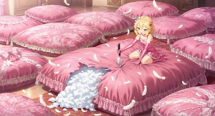 (score_9:0.9),score_8_up,score_7_up,negative_hand, realistic,satoukuuki,satou kuuki,warm color,sakurai momoka, short hair, blonde hair, wavy hair, hairband, hair bow, bangs, hair between eyes, green eyes, flat chest, camisole, over elbow glove, underwear, ...