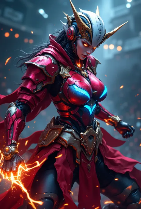 (Masterpiece:1.2), best quality, high resolution, Unity 8K Wallpaper, (super real illustration:1.0), Beautiful Details, very detailed on trends, perfect lighting, neon colored, very detailed on trends CG, Shine eyes, backlit, armor, Shine, full_armor, warf...