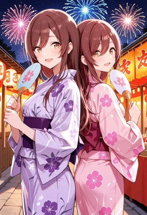 Score_9, score_8_up, score_7_up, source_anime, 2girls, osaki tenka, osaki amana, long hair, brown hair, swept bangs, brown eyes, yellow eyes, (best quality), (high quality), {masterpiece}, extremely delicate and beautiful, ultra-detailed, beautiful detaile...