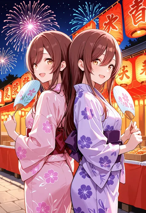 Score_9, score_8_up, score_7_up, source_anime, 2girls, osaki tenka, osaki amana, long hair, brown hair, swept bangs, brown eyes, yellow eyes, (best quality), (high quality), {masterpiece}, extremely delicate and beautiful, ultra-detailed, beautiful detaile...