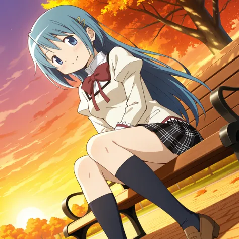 masterpiece, best quality, newest, absurdres, highres, safe, anime style, anime capture, anime screen, 1girl, solo, mahou shoujo madoka magica, miki sayaka, blue eyes, blue hair, long hair, hair down, hairclip, mitakihara school uniform, collared shirt, ju...