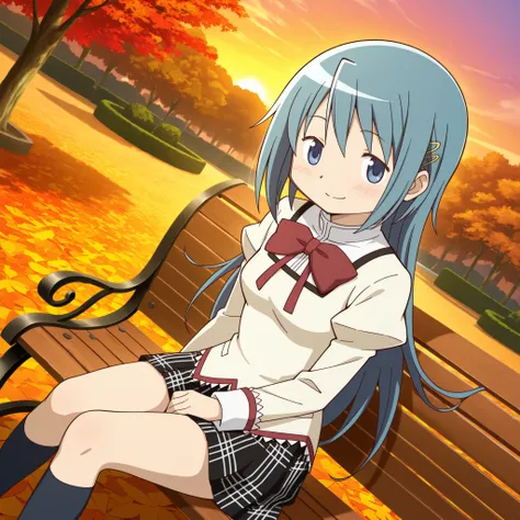 masterpiece, best quality, newest, absurdres, highres, safe, anime style, anime capture, anime screen, 1girl, solo, mahou shoujo madoka magica, miki sayaka, blue eyes, blue hair, long hair, hair down, hairclip, mitakihara school uniform, collared shirt, ju...