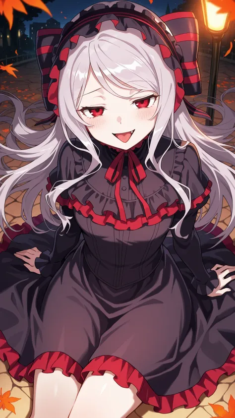 BREAK (masterpiece:1.2), best quality, high resolution, unity 8k wallpaper, (illustration:0.8), (beautiful detailed eyes:1.6),Tree-lined path covered in red and orange leaves,
dim street lamps casting warm pools of light,
gentle breeze scattering leave...