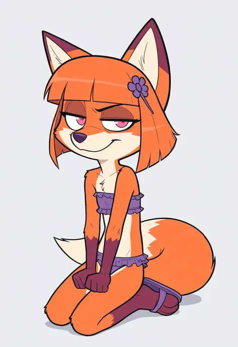 score_9, score_8_up, score_7_up, 1girl, solo, masterpiece:1, best quality:1, amazing quality:1.5, very aesthetic:1.5, absurdres:1.5, newest, thick outline, black outline, Vivian, 1girl, solo, furry, furry female, fox ears, animal ears, orange hair, bangs o...