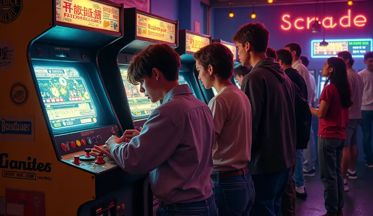 People with arcade games
