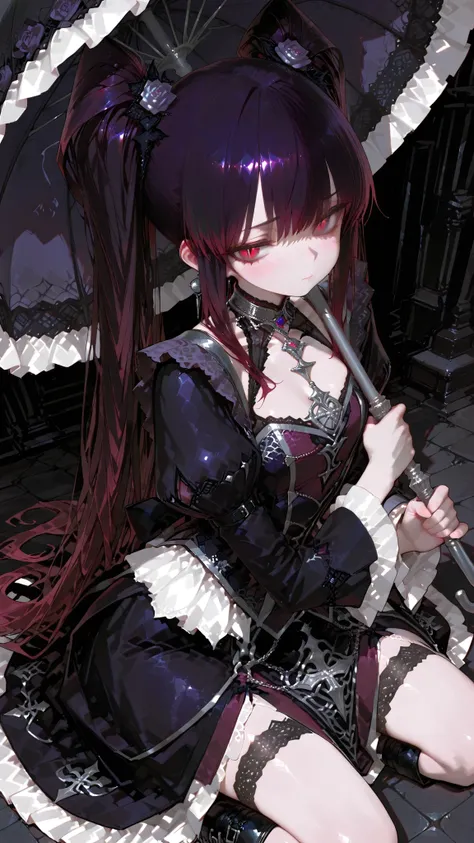 battlemage_neopresencia,,visiosomni,Outstanding Works,Slightly realistic, Excellent quality, is very beautiful, 超high resolution, high resolution,anime style. 2/4 Character, Gothic Lolita girl, High double ponytail hairstyle, Hair colour: fading from dark ...