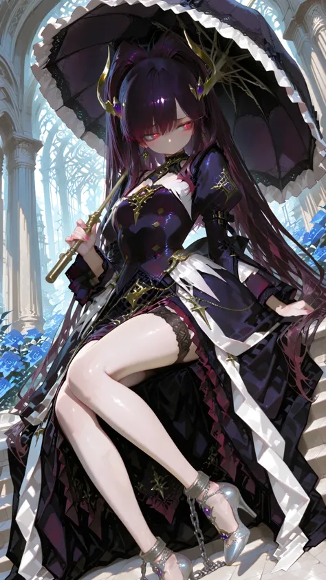 Battle mage_neopresencia,,Dream Vision,Outstanding Works,Slightly realistic, excellent quality , Very Beautiful, 超high resolution, high resolution,anime style.2/4 Character, Gothic Lolita girl, High double ponytail hairstyle, Hair colour: fading from dark...