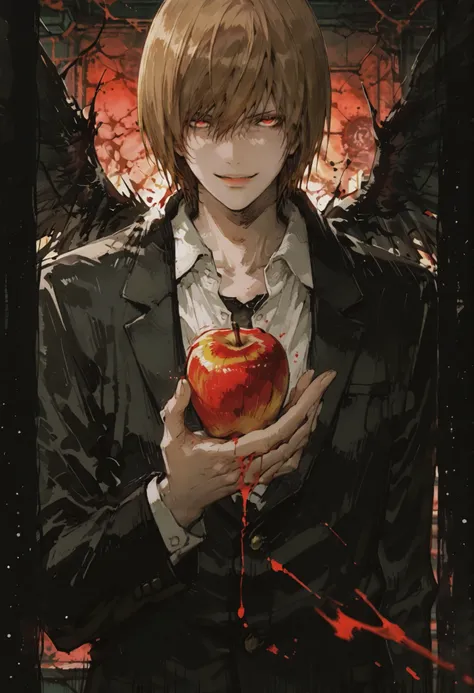 (score_9,score_8_up,score_7_up) LIGHT YAGAMI, DEATH NOTE, 1 MAN, EVIL SMILE ,), ,,extremely detailed,dynamic lighting,best quality,,,best quality,high quality,, , dynamic angle, , thick thighs, motion lines,, , solo, perfect eyes,,DETAIL,MASTERPIECE,,Expre...