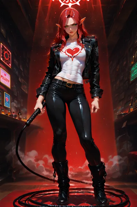 masterpiece, best quality, amazing quality, very aesthetic, high resolution, newest, hyper-detailed,solo, female character, mature woman , MILF, athletic figure, ((elf)), muscular female figure, small breasts, pointed ears, long hair,red hair , fierce ex...