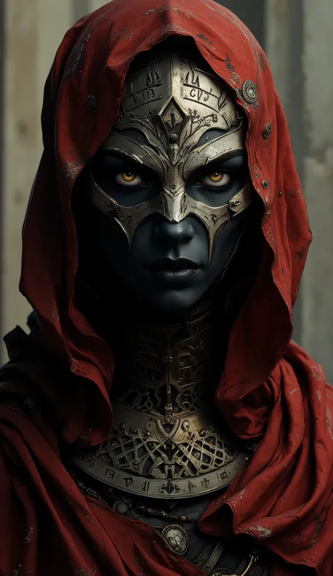 A Norse goddess of war — her face is surrounded by an imposing bone-white metal necklace,the necklace protrudes like the jaws of an ancient beast,engraved with broken runes and ivy threads that disappear with the passage of time。No helmet protects her,Only...