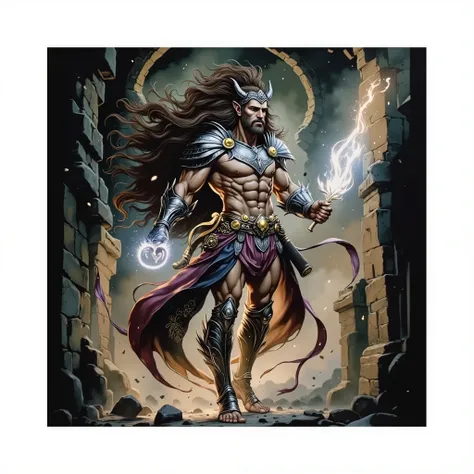 Greek mythology, Hermes god of speed, physically perfect body, muscular tone body, very long absurdly flowing wavy, brown-gray hair wearing ancient Greek God style of clothes also has has white wings on his ancient Greek style of shoes