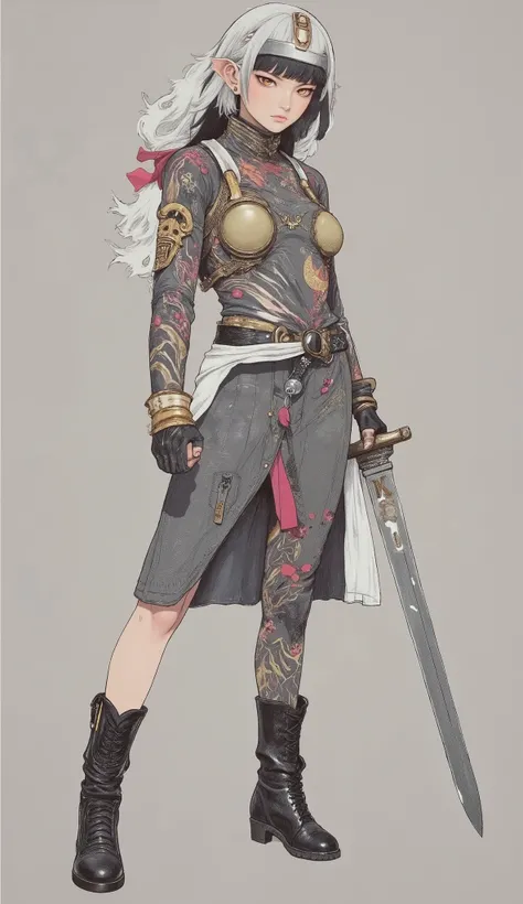 Cartoon image of costumed woman holding sword, kill la kill illustration, Ryuko, kill la kill, The charming Ryuko Matoi, Mika Kurai Demon, Gap Moe Yandere Dark Fantasy, Gurren Lagann Style (2007), mechanized Witch Girl , oriental characters , Witch Girl...