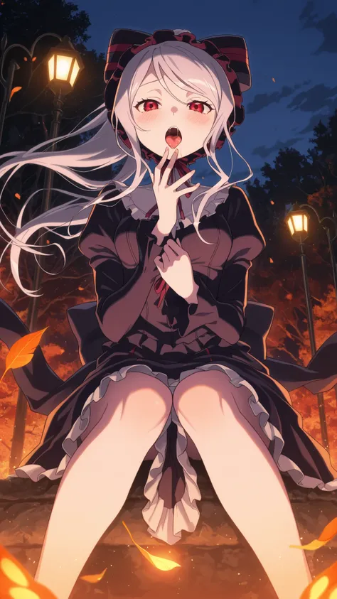 BREAK (masterpiece:1.2), best quality, high resolution, unity 8k wallpaper, (illustration:0.8), (beautiful detailed eyes:1.6),Tree-lined path covered in red and orange leaves,
dim street lamps casting warm pools of light,
gentle breeze scattering leave...