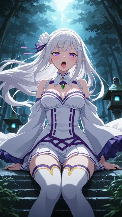 BREAK (masterpiece:1.2), best quality, high resolution, unity 8k wallpaper, (illustration:0.8), (beautiful detailed eyes:1.6),Old moss-covered shrine hidden among trees,
stone lanterns cracked and leaning,
mist curling around ancient steps,
dim light...