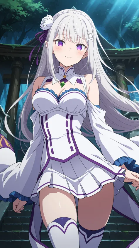 BREAK (masterpiece:1.2), best quality, high resolution, unity 8k wallpaper, (illustration:0.8), (beautiful detailed eyes:1.6),Old moss-covered shrine hidden among trees,
stone lanterns cracked and leaning,
mist curling around ancient steps,
dim light...