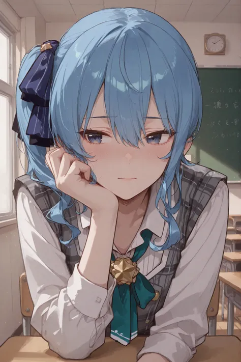 (Hololive, Hoshimachi Suisei, Hoshimachi Suisei) Hoshimachi Suisei approaches me with a sad expression on my face because I love you so much, the maiden in love, beautiful, youth, school classmate, classroom, confession of love, 8K, high quality, beautiful...