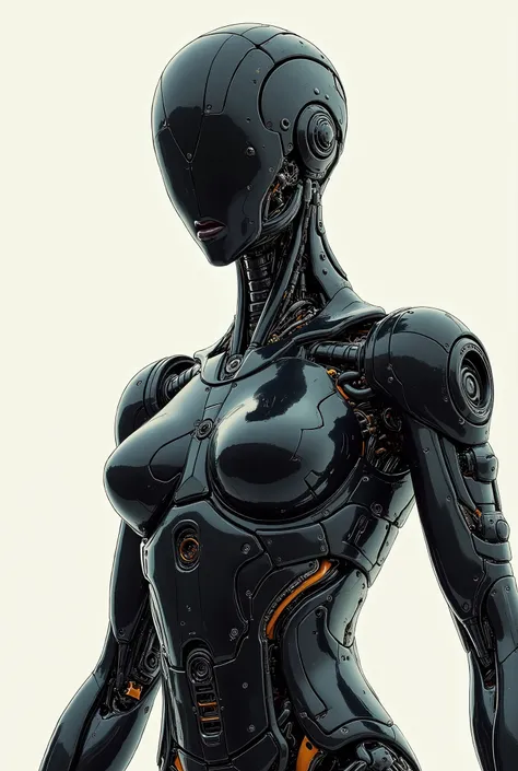 beautiful female robot、Biologically perfect system、Draw a full body、Kick posture、Machine-like glimpses of joints、battle preparation posture、現代のblack金属カーボン樹脂 、「Cobra」The whole body is black metal、simple and beautiful appearance、symmetrical faces、big breasts...