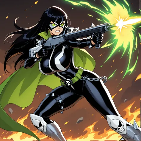 {{masterpiece, ultra-high quality, professionally detailed, professionally shaded}}, masterpiece, 1girl, solo, good quality, best quality, very awa, very as2, absurdres, highres
sespwn, long hair, mask, green eyes, black hair,no pupils, leather jacket, bo...