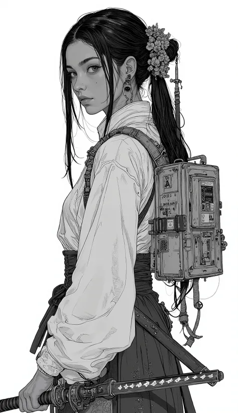 wearing white kimonos、Arab woman with two swords, female samurai, Shohei Otomo, urban samurai, samurai style, inspired by Kano Sanraku , Kunoichi, Inspired by Kano Hogai, as samurai, From Kenshin, Kurumada Masami, Japanese Warrior, samurai jedi, sa...