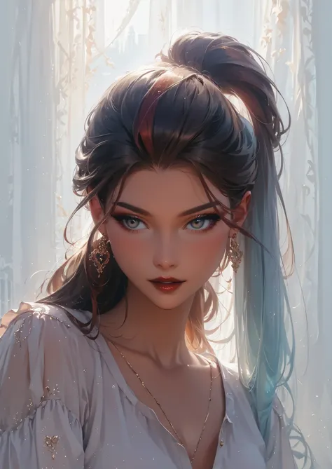  (masterpiece, top quality, best quality, official art, beautiful and aesthetic:1.2), (factal art:1.2),absurdres, highres, ultra detailed, Ultra-precise depiction, Ultra-detailed depiction,Adorable teen girl, long dark auburn straight hair, ((loose tshirts...