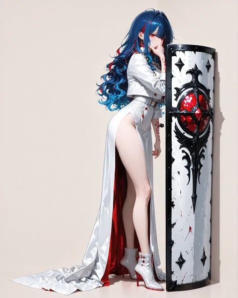 wolfcut, fluffy hair, voluminous hair, wavy centerparted, wavy bangs, wavy hair,, side angle, full body, character in the right corner of the image with the body turned to the left of the image, (masterpiece, vivid colors, 4k), {1woman}:(a beautiful and at...