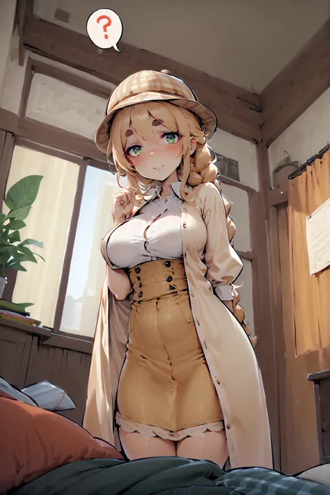score_9_up,score_8_up,score_7_up,score_6_up,score_5_up,score_4_up,(((solo))),(pekomama),(((milf))), thick eyebrows, droopy eyes, long hair,braided ponytail , Deerstalker hat ,you have a magnifying glass ,(spoken question mark),searching,serious ,indoor ,in...