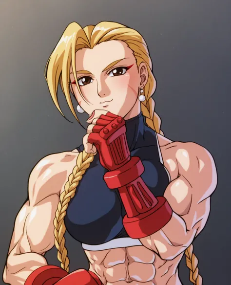  bus,     cammy white
1990s \(style\)
mature female, muscular female,  retro art style　、  Big Breasts, 1990s 、     brown eyes,     earrings,        detailed face    、      high resolution、、     pictures  、(( 、 sports bra、abs、 boxing gloves、very confident f...
