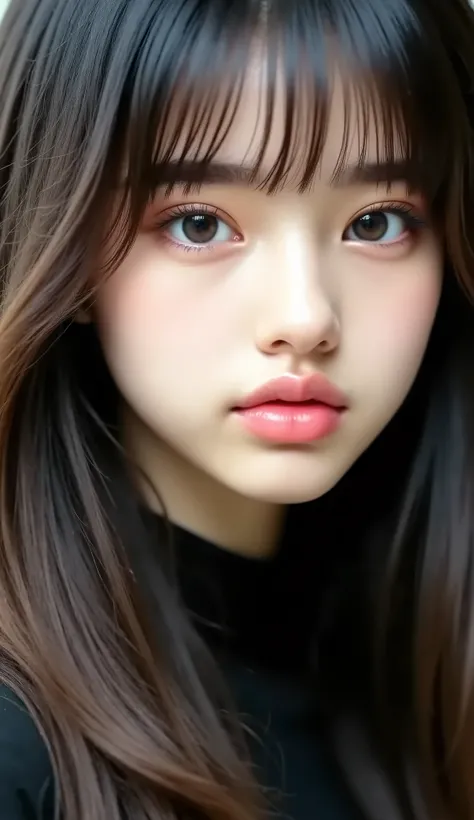 raw , analog style , amazing close-up portraits of young women that make it possible to focus on women , impressive appearance . she's been a long time , fluttering hair , charming gaze , and charming expression . the background should be neutral and sim...